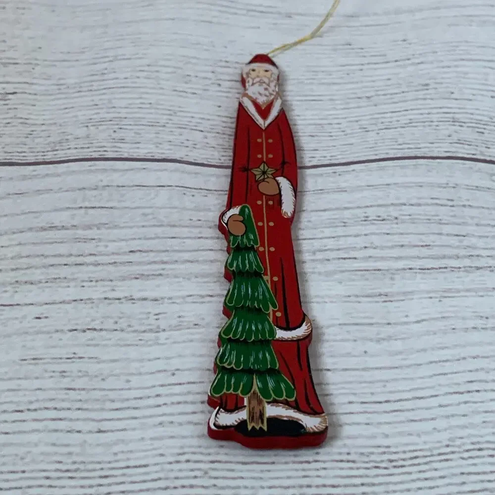 Vintage Wooden Father Christmas Santa Claus Christmas Tree Ornament 6